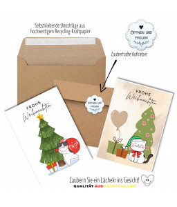 12 Weihnachtskarten im Set - Einzigartige witzige Katzenmotive