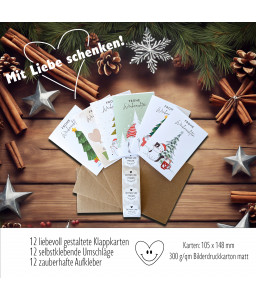 12 Weihnachtskarten im Set - Einzigartige witzige Katzenmotive