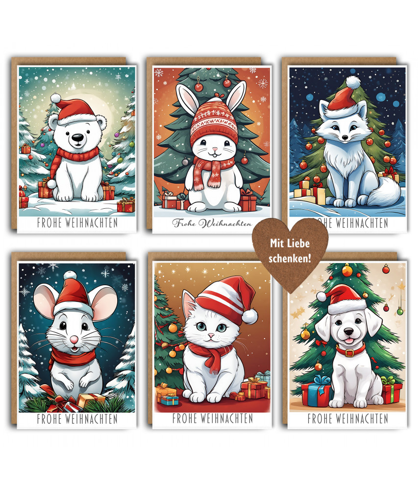 6 Weihnachtskarten im Set - im Retro Stil