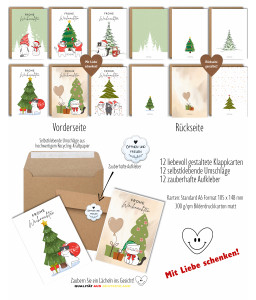 12 Weihnachtskarten im Set - Einzigartige witzige Katzenmotive