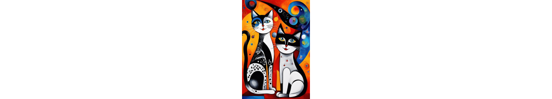 Außergefallene Katzenkunst, abstrakte Katzenbilder, surreale Wandbilder